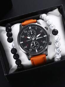 Fashionable Business Style Leather Belt & Wrist Watch Luxury Alloy Versatile High-End Men's Watch Set - Brown - View 5