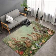 1 件复活节兔子图案地毯，法兰绒针织面料，防褪色涤纶底背，580gsm，长方形，适用于浴室、厨房、洗衣房等场所装饰 - 灰色 - 查看 8