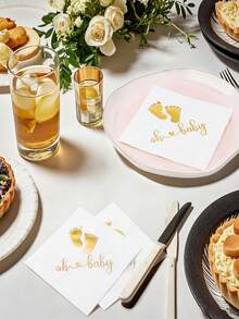 100张“Baby”印花餐巾纸，三层折叠金箔纸巾，适用于婴儿派对、性别揭晓派对、生日庆祝、新生儿派对——既美观又实用，营造节日氛围——必备婴儿派对装饰和餐具 - 紙 - 查看 7