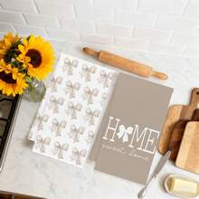 MEMNUN 2入奶茶色水彩蝴蝶結Home Sweet Home標語印花廚房抹布洗碗布 40*60cm/45*70cm 超細纖維聚酯纖維材質 現代柔軟抹布 手巾 家居裝飾 廚房裝飾 烹飪烘焙手巾 廚房配件 可機洗 清潔用品 適用於餐廳廚房、居家裝飾與禮品 全季節 - 彩色 - 查看 7
