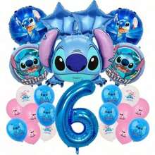 Hasbro Bộ 26 cái/6 cái bóng bay số chủ đề Lilo & Stitch, bao gồm bóng bay số kim loại màu xanh 1-9 và một bóng bay kim loại hình Stitch, hoàn hảo cho tiệc sinh nhật và các buổi tụ tập theo chủ đề - Nhiều màu - Xem 7