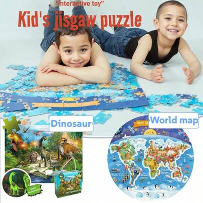 PurpleFox Bộ ghép hình sàn nhà hình khủng long và bản đồ thế giới, đồ chơi giáo dục cho trẻ em từ 3 tuổi trở lên, 3-6 tuổi, 8-10 tuổi, unisex, quà Giáng sinh.