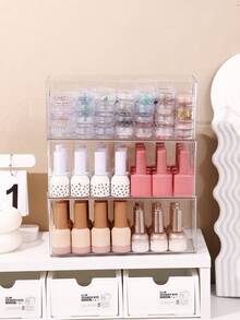 1pc/2pcs/3pcs Large Capacity Transparent Plastic Nail Art Storage Box, High Transparency Material Stackable Space-Saving, Categorized Storage For Nail Polish, Rhinestones And Tools, Suitable For Vanity And Nail Art Studio, Home Desktop Organizer, Specialized Storage Container For Nail Art Enthusiasts - Transparent - View 9