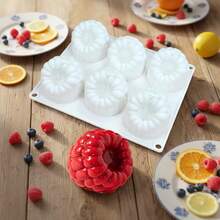 1pc 6-Cavity Mango Mousse Cake Silicone Mold, Ice Cream, Ice Cube, Fruit Baking Mold, Durable And Flexible Cake Mold For Home Party Desserts, DIY Baking Kitchen Tool And Accessory - White - View 12