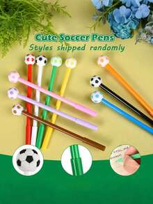 10支装足球主题派对礼盒：可爱的卡通足球造型笔，笔身印有萌萌的足球图案。这款黑色墨水凝胶笔是足球迷的理想之选，适合学校、办公室和家庭使用。也是送给学生的完美礼物。 - 彩色 - 查看 5