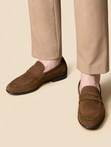Men's Classic Suede Penny Loafers Premium Leather Dress Shoes Lightweight Comfort Slip On Formal - màu nâu - Xem 2
