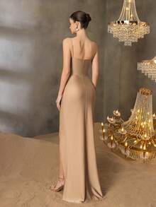 Faeriesty Đầm dạ hội đuôi cá dây mảnh thanh lịch: Đính sequin toàn thân, chân váy lưới xếp lớp, thiết kế hở lưng, xẻ tà cao, đuôi váy dài quét sàn - Lý tưởng cho chụp ảnh cưới, lễ cưới trên thảm đỏ, kỷ niệm ngày cưới lãng mạn, tiệc tối trang trọng và các sự kiện dạ hội lớn mùa xuân. - Màu Khaki - Xem 6