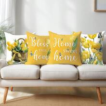 Bộ 4 vỏ gối đơn giản họa tiết hoa tulip vàng và bướm "Ngôi nhà ngọt ngào", in một mặt, chất liệu nhung màu đào, kích thước 45*45/50*50/40*40CM, thích hợp trang trí nội thất nhà hiện đại với ghế sofa, tiệc tùng hoặc làm quà tặng. - Nhiều màu - Xem 9