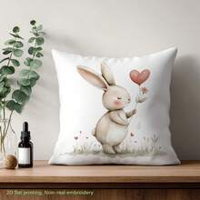 MEMNUN 1pc Easter Cartoon Cute Rabbit Holding Floral Heart Printed Pillow Cover, Peach Velvet Fabric Single-Sided Printing, Cushion Cover Without Insert, 17.7*17.7in(45*45cm)/19.69*19.69in(50*50cm)/15.75*15.75in(40*40cm), Suitable For Sofa, Bed, Bedroom, Office, Hotel, Decoration, All Seasons, Gift - Multicolor - View 5