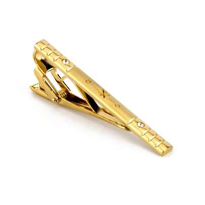 1 件优雅金色水钻铜合金领带夹，简约商务风格，男士适用