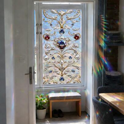 1/3 pièces Film de fenêtre électrostatique à motif symétrique saisonnier, décoration pour la maison, autocollant d'art vinyle amovible, film de fenêtre électrostatique en PVC pour décorer les salons et les vitrines de magasin.