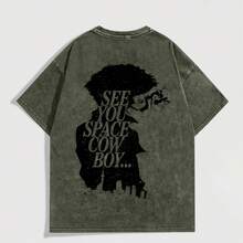 EWH Men Y2K Cowboy Bebop "See You Space Cowboy" Anime Graphic T-Shirt, 230g 100% Cotton Soft Oversized Tee For Streetwear & Anime Fans Gifts 004-AB - 軍綠色 - 查看 3