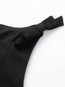Top sin mangas elegante de unicolor con volantes en el bajo y lazo decorativo, negro, para verano - Negro - Ver 3