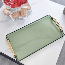 1pc Acrylic Rectangular Tray, Elegant Luxury Hotel Dessert, Cosmetic, Fruit, Food, Breakfast Serving Platter With Handle, Suitable For Ramadan - Multicolor - View 9