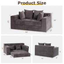 Convertible Sofa Bed, Loveseat Folding Floor Futon Sleeper Sofa Couch Bed- Full Size Boneless Foldable Couch, Corduroy Pull Out Sofa Bed With 2 Pillows For Living Room & Bedroom - 灰色 - 查看 3