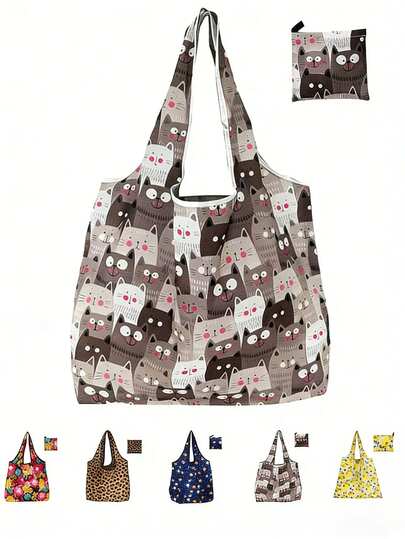 Foldable Reusable Shopping Bag With Handles, Waterproof Large Capacity Beach Tote, Lightweight Handbag Suitable For Market Shopping, Holiday Shopping, Travel, Picnic, Camping, Household Items And Outdoor Accessories