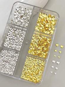 1 Box 3D Metall Liebe Nagel Accessoires Acryl Nagel Dekoration Kristall Strass Herz Formen Gold Metall Kunst Dekor Schmuck Accessoires DIY Basteln Nägel Nagel Zubehör - Verschiedenfarbig - Übersicht 3