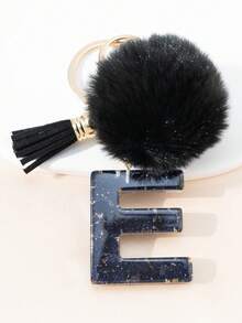 A Night Sky Star Moon English Initial Resin Keychain, Black Hairball Heart Door Buckle Hanging Decoration Tassel Decoration Design, Suitable For Bag Chains, Mobile Phone Hanging Chains, Keychains, And Gifts For Friends And Mothers - Black - View 27