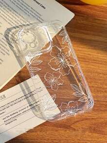 1pc Ins Style Hibiscus & Leaf Pattern Soft Phone Case, Non-Slip, Compatible With IPhone 11/12/13/14/15/16/17 Pro Max - Multicolor - View 1