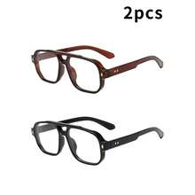 2pcs Men's Double-Bridge Retro Square Eyeglasses, Stylish & Minimalist Fashion Decorative Glasses - 2-piece Combo Pack (Tea + Black) - View 7