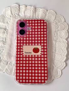 Funda de teléfono con impresión de doble capa y etiqueta de tomate a cuadros compatible con iPhone 16 Pro Max, 13/14, 16, 15 Pro Max, cubierta protectora suave y resistente a golpes - Rojo - Ver 2
