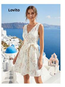 Lovito Elegant Floral Ruched Summer Dress For Women, Stylish Casual Party Knot Embroidery Openwork Fabric, Perfect For Holidays And Beaches - Nhiều màu - Xem 1