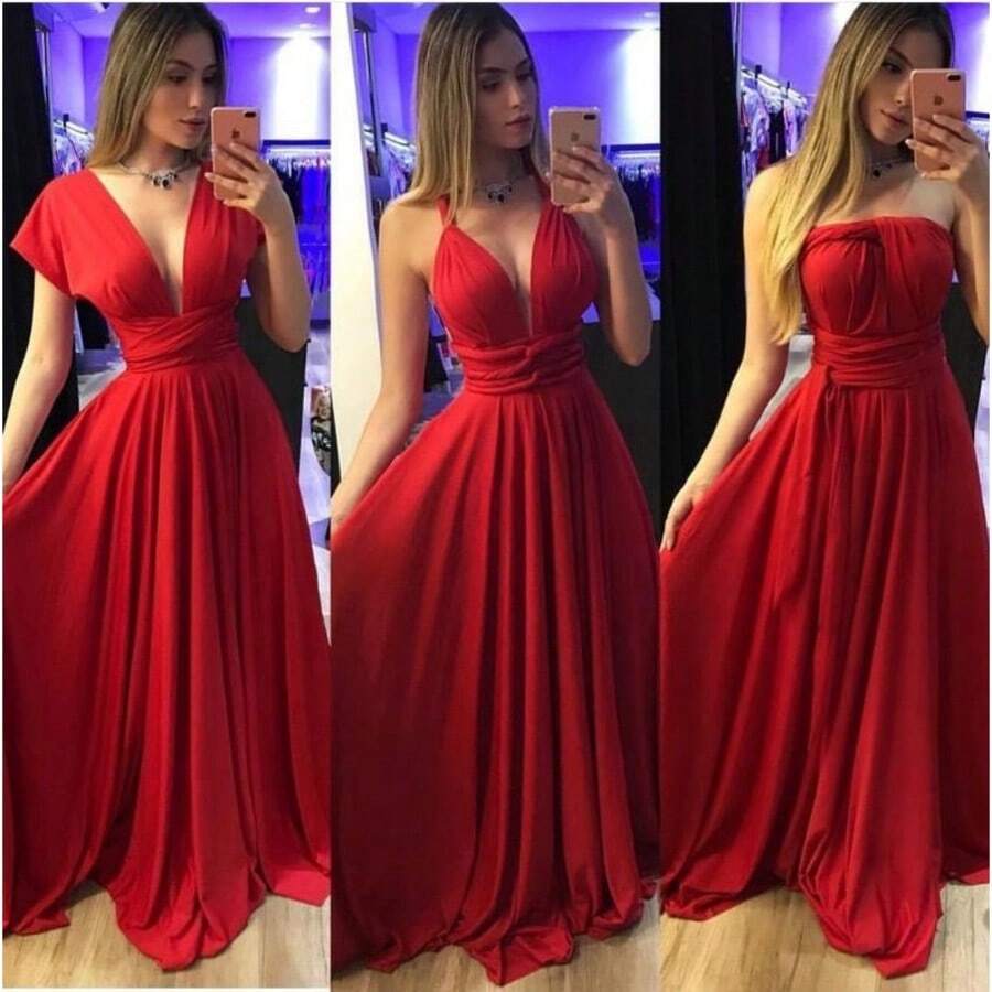 Party Dress Wedding Bridesmaid Graduation Multiforms - Red - View 1