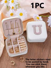 1个字母图案旅行首饰盒，便携式拉链首饰收纳盒，女士礼品盒，PU皮革防水首饰盒，可收纳戒指、吊坠、耳环、项链 - 送给女孩和女士的理想礼物，女士旅行、度假、秋季、万圣节必备收纳盒 - 彩色 - 查看 19