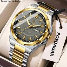 POEDAGAR 男士商务奢华不锈钢表带石英表 - 藍色 - 查看 11