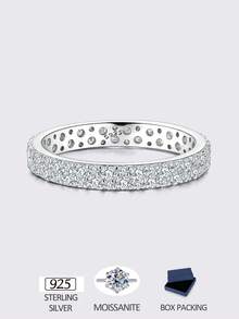 1 Piece Original Luxe 925 Sterling Silver 0.023ct * 40 Pieces, 0.005ct * 40 Pieces Moissanite Eternity Ring Meticulously Pave-Set Stones Round-Cut, Brilliant Clarity It Exudes Opulence. Water-Resistant, Comfort-Fit Design, And Bursting With Timeless Shine-A Must-Have For Discerning Style Lovers Great For Gifting Or Self-Treatment Box Packaging - Silver - View 9