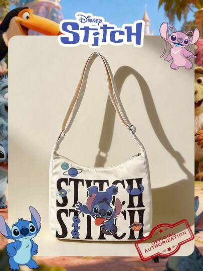  Disney Officially Licensed 1 Pc Stitch Pattern Crossbody Bag Mischievous Stitch Shoulder Bag & Cartoon Bucket Bag- Stitch Large Capacity Canvas Shoulder Bag With Adjustable Strap - Perfect For Lady/WomenStudents | Ideal For Daily Use, Outings, Shopping & Back To School