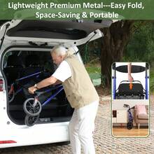 WALK MATE Rollator Walker For Seniors, 10 Inch Big Wheels, Reinforced Aluminum Frame 350lb Weight Capacity, Foldable All Terrain Rolling Walker With Seat, Lightweight Adjustable Height, Blue - Blue - View 9