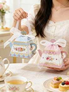 12pcs Floral Theme Tea Party Gift Bags "Let's Tea Party" Party Supplies "Let's Tea Party" Party Gift Box Tea Party Decor Vintage Floral Teapot Gift Set, Wedding Gender Reveal Party, Baby Shower, Birthday Celebration, Floral Teapot Candy Gift Box, Spring Garden, Designed For Women - Multicolor - View 5