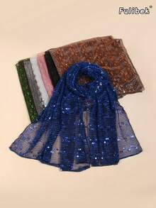 1 pieza Pañuelo de mujer ligero de unicolor con lunares y lentejuelas, adecuado para uso diario como pañuelo para la cabeza, bufanda para el cuello, chal de playa, para todas las estaciones - Multicolor - Ver 1