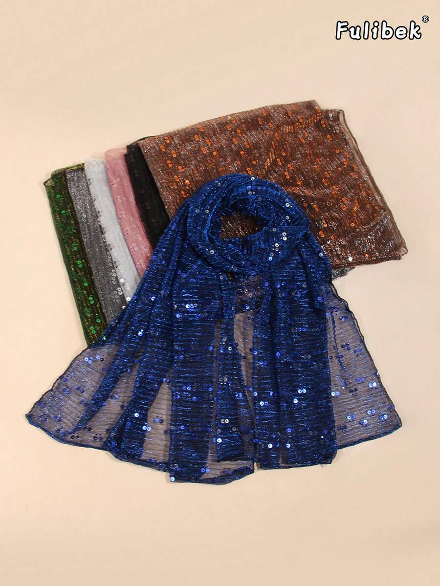 1 pieza Pañuelo de mujer ligero de unicolor con lunares y lentejuelas, adecuado para uso diario como pañuelo para la cabeza, bufanda para el cuello, chal de playa, para todas las estaciones - Multicolor - Ver 1