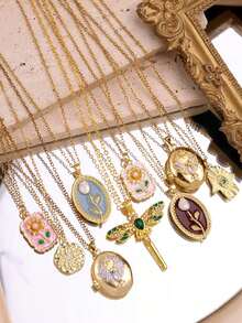 Dây chuyền mặt dây hình oval tráng men cổ điển, trang sức hình chuồn chuồn và hoa nhiều màu sắc lãng mạn, dây chuyền nhiều lớp dành cho nữ đeo hàng ngày, dự tiệc hoặc ngày lễ. - Nhiều màu - Xem 4