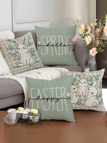 4pcs Easter Spring Pillow Cover, Colorful Eggs Rabbit Flower Print Polyester Pillow Sham, Home Decor For Bedroom, Sofa, Holiday Gift (Pillow Insert Not Included) - Multicolor - View 14