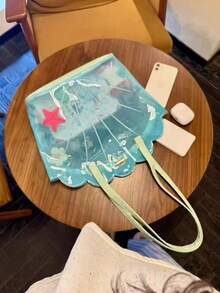 1 Blue Pvcseashell Shoulder Bag - Cute Transparent Handbag With Starfish And Shell Elements; Travel Jelly Bag, Special-Shaped Beach Bag, Shell Bag, Creative Backpack.Multi Functional Fun Bag, Made Of High-Quality Pvc Material, Anti Slip And Wear-Resistant; Secure The Handle And Prevent It From Falling Off Easily. Suitable For Daily Carrying And Travel Essentials, It Is An Ideal Birthday And Anniversary Gift, Bridesmaid Gift, And His/Her Gift. - Multicolor - View 3