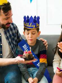 1 Set Birthday Boy Crown Hat, Sash And Badge - Creative Foldable Children's Birthday Party Photo Prop Decor - Multicolor - View 2