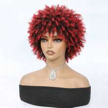 Curly Wig Afro Wigs For Women Short Curly Wigs For Women Kinky Curly Wig With Bangs Natural Hair Wigs For Women - 紅色 - 查看 3