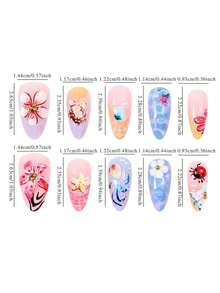 Uñas Acrilicas Para Manos 10-Piece Y2K Style Pointed Nail Sticker Set - Handmade, Pink Nail Art, Handmade 3D Gold Rings, Floral Rings And Rhinestone Rings, Adorned With Sparkling Gold Rhinestones And Gold Heart Patterns - Multicolor - View 7