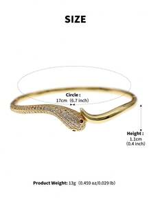 水钻装饰蛇形手镯，奢华红眼蛇形袖口手镯，女士派对装饰 - 金色 - 查看 6