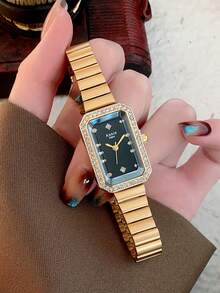 1pc Oval Bamboo Strap Women's Watch Gold Adjustable Strap Exquisite And Elegant Versatile Quartz Wristwatch, Suitable For Everyday Wear Daily Matching Gift - 金色 - 查看 3