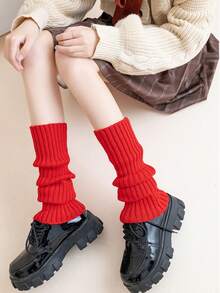 1双女士长筒腿套，学院风宽松过膝腿套，针织亚文化纯色条纹五角星垂坠腿套，适合日常和假日穿着 - 彩色 - 查看 8