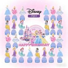 25件公主主题卡通蛋糕装饰品，适合生日派对、新年和圣诞节家庭聚会。蛋糕装饰品为派对营造欢乐气氛。 - 彩色 - 查看 2