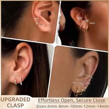 5 套女士金/银圆形耳环 - 18K 镀金圆形耳环套装。轻盈简约的小圆耳环，具有防过敏特性，厚实而轻巧。时尚、优雅、轻盈精致的女士珠宝礼品（5 套/6mm-8mm-10mm-12mm-14mm） - 彩色 - 查看 1