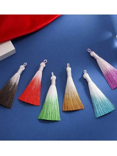 10pcs 8cm Ombre Tassel Tassels Gradient Dip-Dyed Closed-End Tassels Chinese Style Bookmarks USB Decorations DIY Bag Car Hanging Tassels