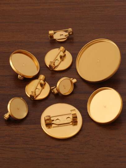 5个/批 6-25mm 18K镀金不锈钢胸针扣针凸面宝石底座包边托盘背杆，适用于DIY珠宝制作徽章胸花标签配件胸针配件