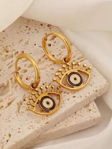 1pair Stainless Steel Evil Eye Pendant Hoop Earring For Women Fashion Turquoise Zirconia Earrings Female Jewelry - Earrings - View 13