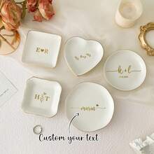 1PC Personalized Jewelry Dish/ Bridesmaid Gifts/ Valentine's Day Gifts/ Wedding Decorations/ Engagement Ring Dish/ Birthday Gift For Her/ Graduation Gift/ Bridal Shower Gift/ Gift For Mom - White - View 1